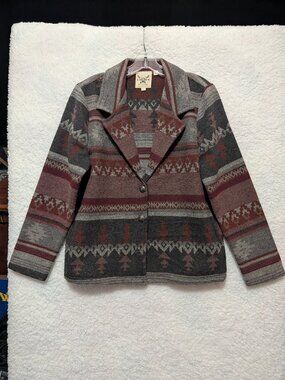 Cotton & Rye Outfitters Jacket Womens M Southwestern Geometric Burgundy Gray